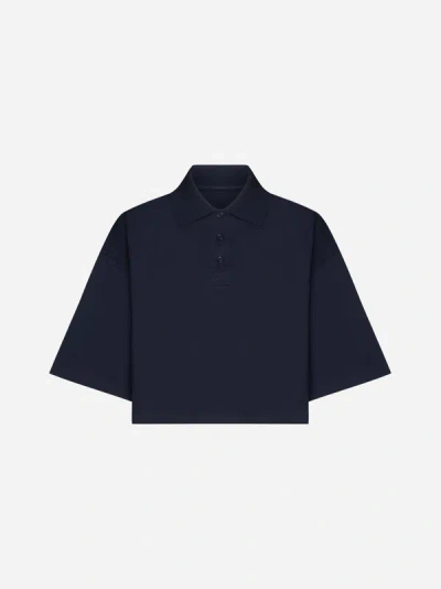 Shop Bottega Veneta Cropped Cotton Polo Shirt In Navy
