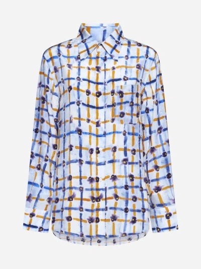 Shop Marni Print Silk Shirt In Light Blue