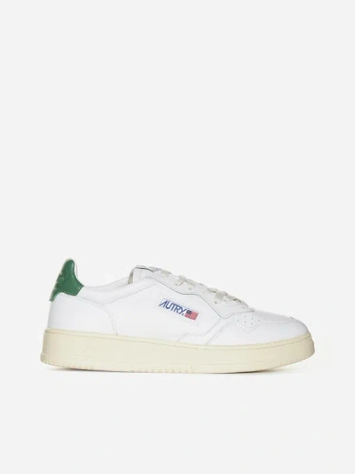 Shop Autry Medalist Leather Sneakers In White,green