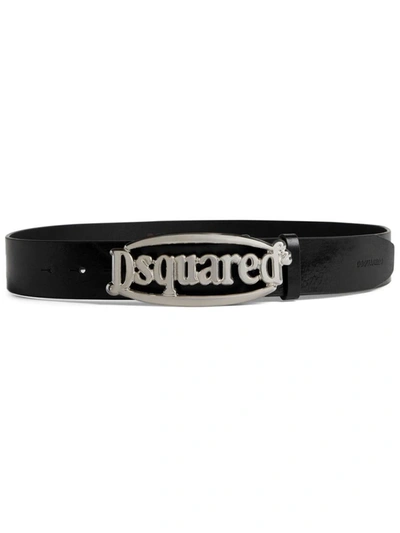 Shop Dsquared2 Logo-buckle Leather Belt In Nero+palladio