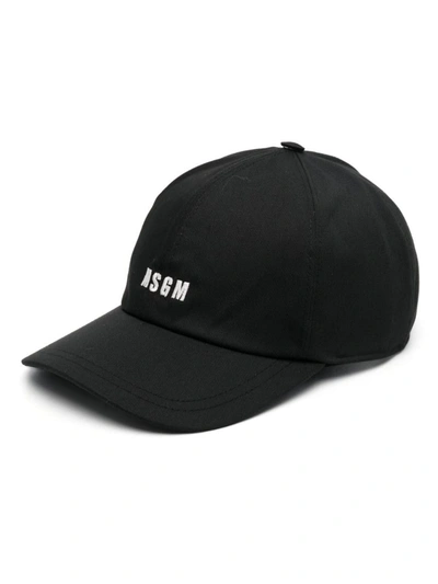Msgm Cotton Baseball Cap In Black
