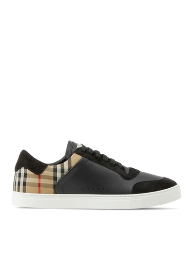 Shop Burberry Checked Sneakers In Black