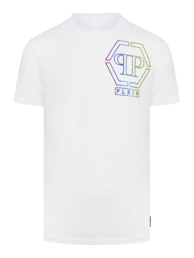 Shop Philipp Plein T-shirt With Rhinestones In White