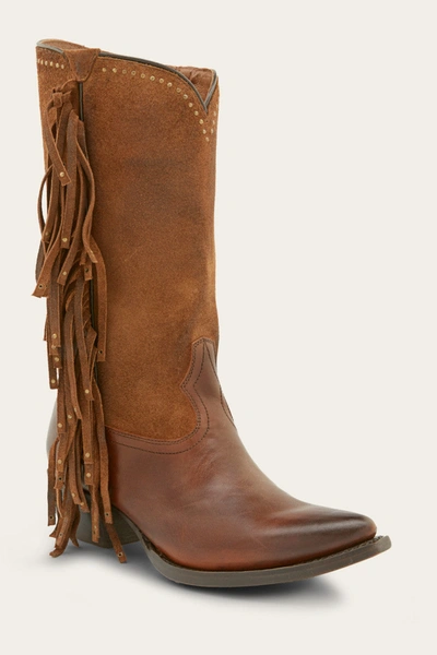 Shop The Frye Company Frye Sacha Tall Fringe Tall Boots In Cognac