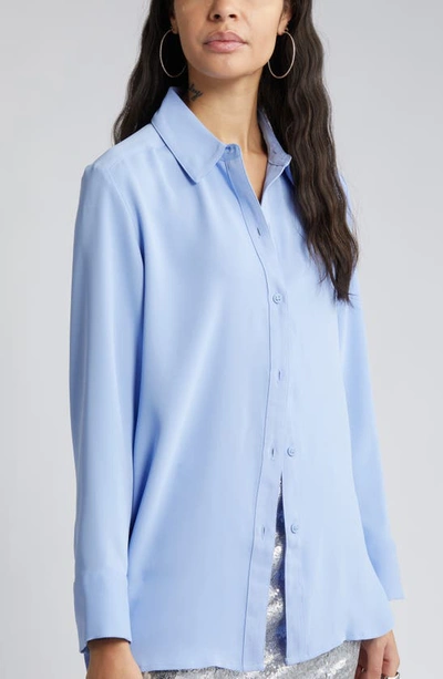 Shop Open Edit Button Down Shirt In Blue Hydrangea