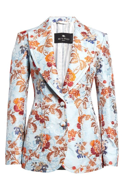 Shop Etro Floral Jacquard Blazer In Multicolour On Pale Blue