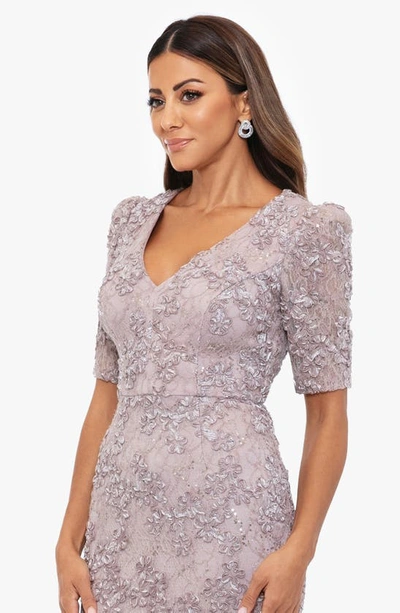 Shop Xscape Evenings Soutache Short Sleeve Fit & Flare Gown In Taupe