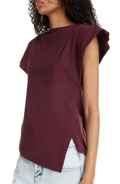 Shop Isabel Marant Sebani Gathered Shoulder Cotton T-shirt In Plum