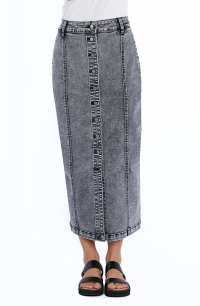 Shop Wash Lab Denim Button Front Seamed Denim Maxi Skirt In Black Diamond Wash