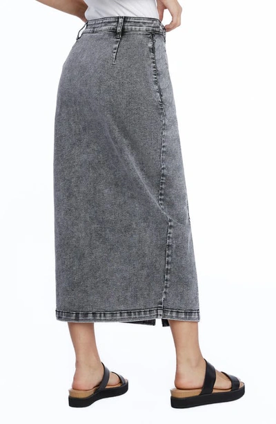 Wash Lab Denim Button Front Seamed Denim Maxi Skirt In Black Diamond Wash