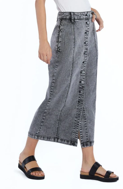 Wash Lab Denim Button Front Seamed Denim Maxi Skirt In Black Diamond Wash