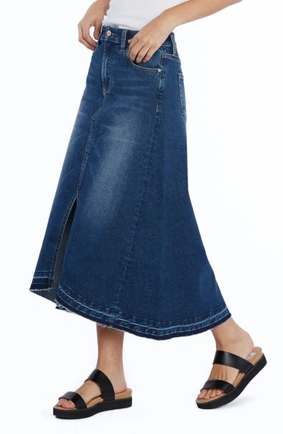 Shop Wash Lab Denim Align Slit Front Denim Midi Skirt In Blue Jade