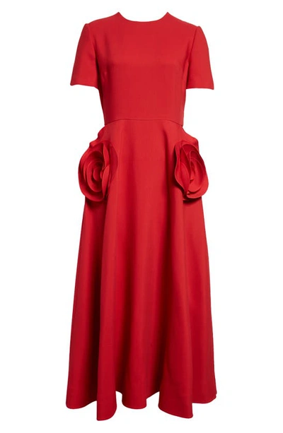 Shop Valentino Rosette Detail Crepe Couture Midi Dress In Rosso