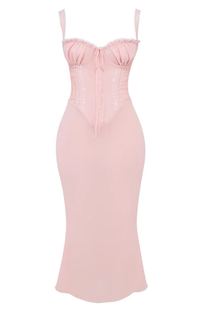 House Of Cb Syrah Lace Trim Corset Midi Dress In Soft Peach