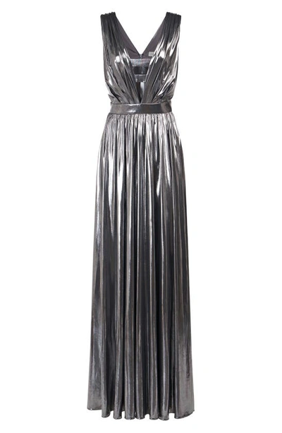 Shop Halston Titania Foil Jersey Sleeveless Gown In Luster