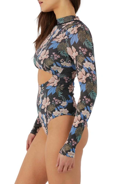 Shop O'neill Matira Tropical Oxnard Long Sleeve One-piece Rashguard Swimsuit In Black