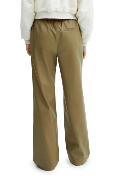 Mango Leather-effect Elastic Waist Trousers Green In Green