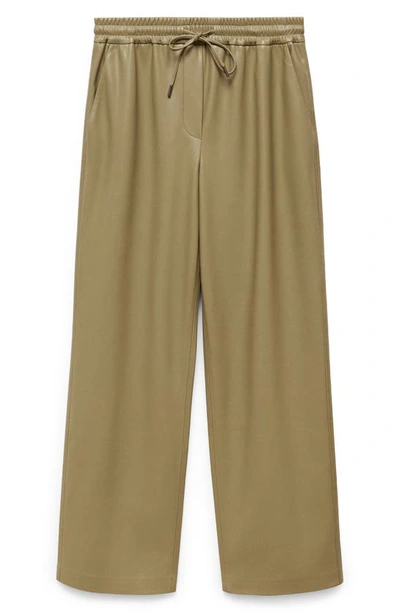 Mango Leather-effect Elastic Waist Trousers Green In Green