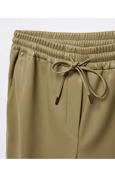 Mango Leather-effect Elastic Waist Trousers Green In Green
