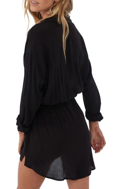 Shop O'neill Cami Long Sleeve Cover-up Shirtdress In Black