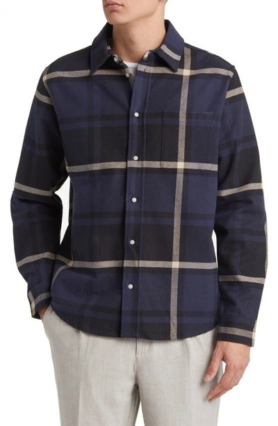 Shop Les Deux Jeremy Flannel Button-up Shirt In Dark Navy/ Ivory