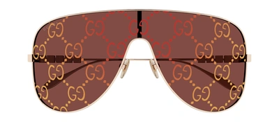 Shop Gucci Gg1436s 003 Shield Sunglasses In Red