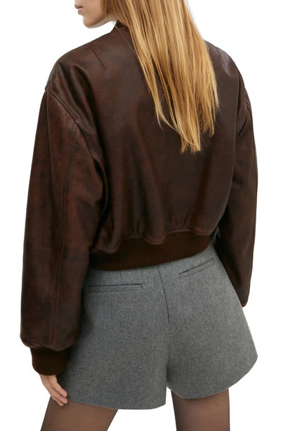 Shop Mango Leather Bomber Jacket In Brown