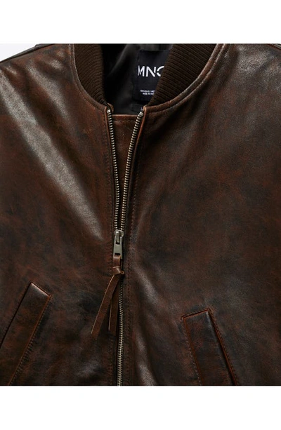 Shop Mango Leather Bomber Jacket In Brown