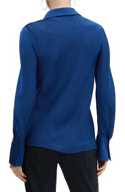 Mango Textured Satin Button-up Shirt In Medium Blue