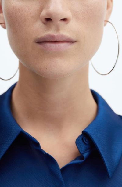 Mango Textured Satin Button-up Shirt In Medium Blue