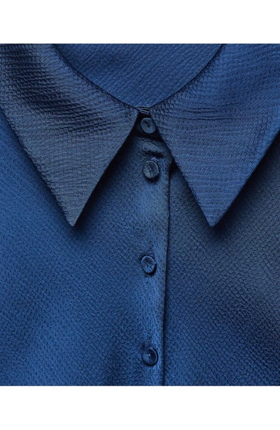 Mango Textured Satin Button-up Shirt In Medium Blue