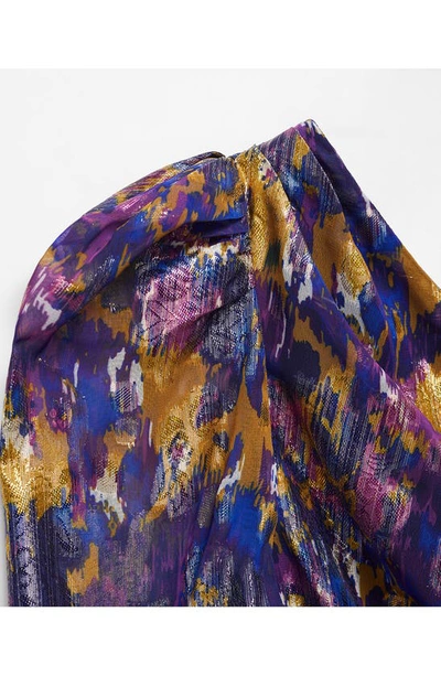 Shop Mango Metallic Jacquard One-shoulder Crop Top In Purple