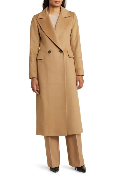 Shop Fleurette Leo Double Breasted Longline Cashmere Coat In Camel