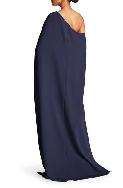 Shop Halston Elycia Capelet Stretch Crepe Gown In Navy