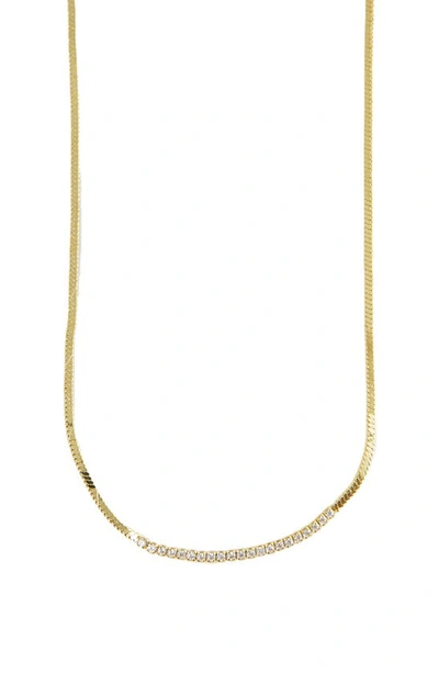 Shop Argento Vivo Sterling Silver Cubic Zirconia Herringbone Chain Necklace In Gold