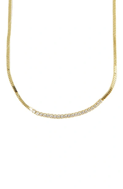 Shop Argento Vivo Sterling Silver Cubic Zirconia Herringbone Chain Necklace In Gold