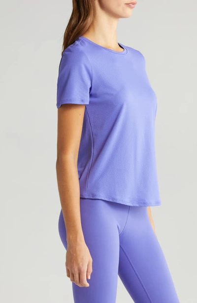 Shop Zella Motivate Perforated Crewneck T-shirt In Purple Opulence