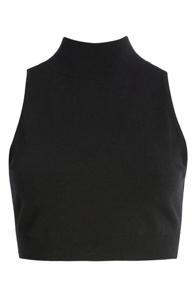 Shop Open Edit Mock Neck Sleeveless Crop Sweater In Black
