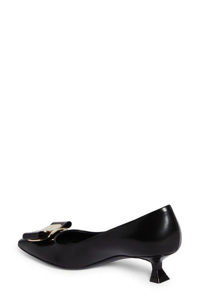 Ferragamo Zelma Kitten Heel Pumps With Vara Plate In Black