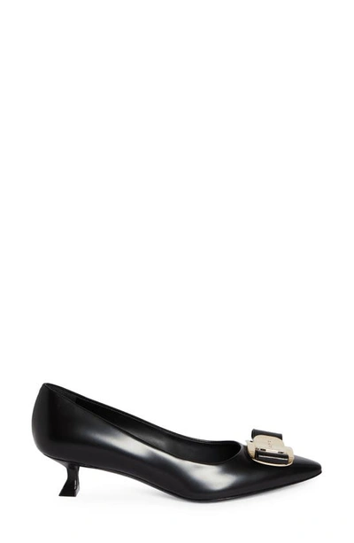 Ferragamo Zelma Kitten Heel Pumps With Vara Plate In Black