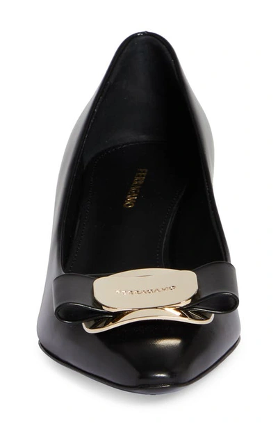 Ferragamo Zelma Kitten Heel Pumps With Vara Plate In Black