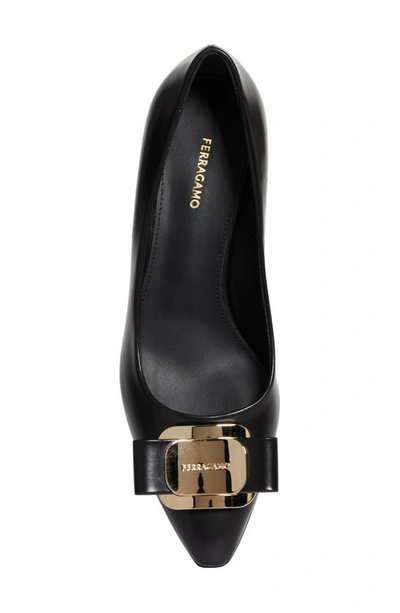 Ferragamo Zelma Kitten Heel Pumps With Vara Plate In Black