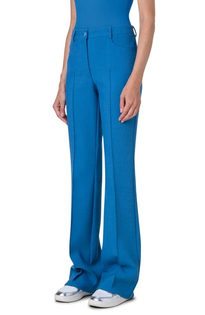 Shop Akris Punto Faye Pintuck Pebble Crepe Bootcut Pants In Medium Blue
