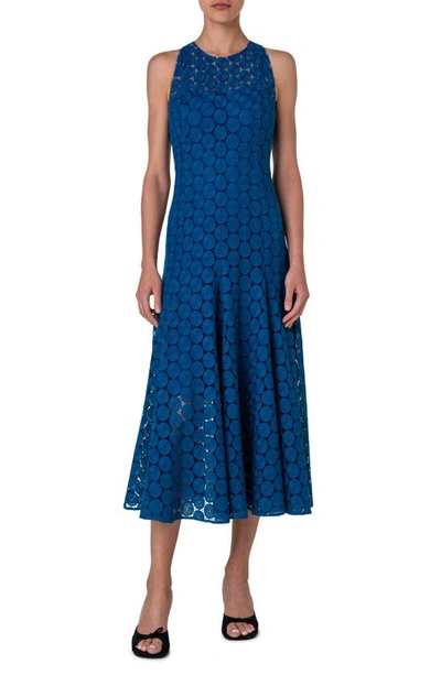 Shop Akris Punto Dot Guipure Lace A-line Midi Dress In Medium Blue Denim