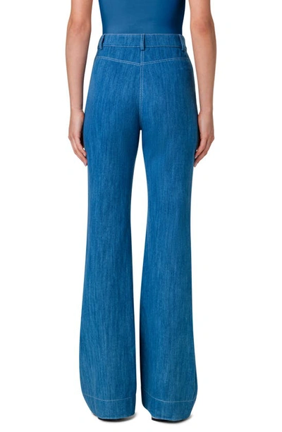 Akris Punto Courtney Bootcut-leg Washed Denim Pants In Medium Blue Denim