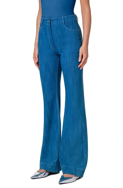 Akris Punto Courtney Bootcut-leg Washed Denim Pants In Medium Blue Denim