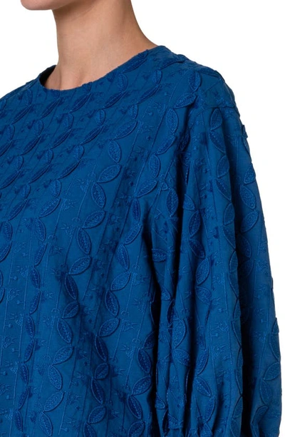 Shop Akris Punto Bird Embroidery Cotton Top In Ink Blue
