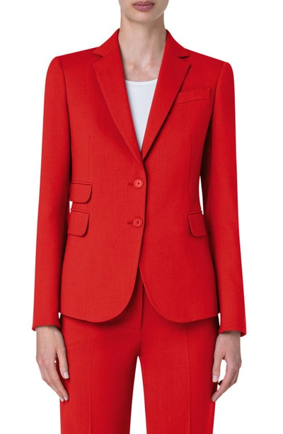 Shop Akris Punto Cool Wool Stretch Crepe Blazer In Red