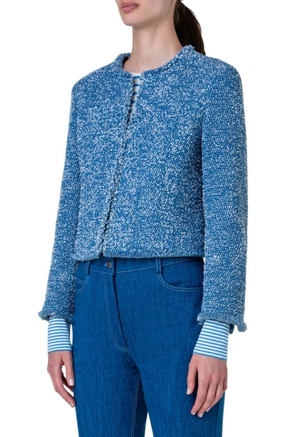 Shop Akris Punto Stretch Cotton Tweed Jacket In Medium Blue Denim