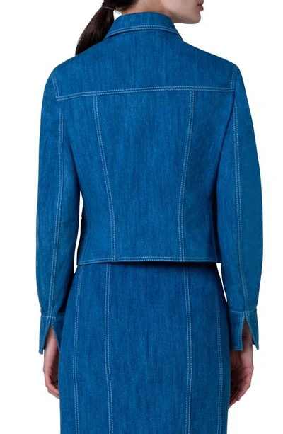 Shop Akris Punto Cotton Stretch Denim Crop Jacket In Medium Blue Denim